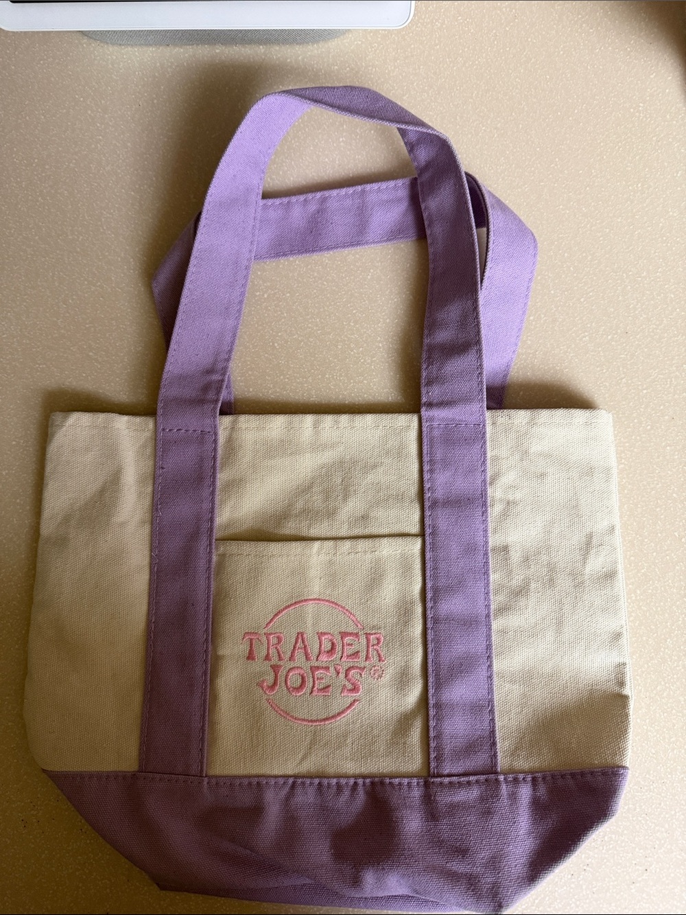 Lavender-Trim Canvas Tote Bag